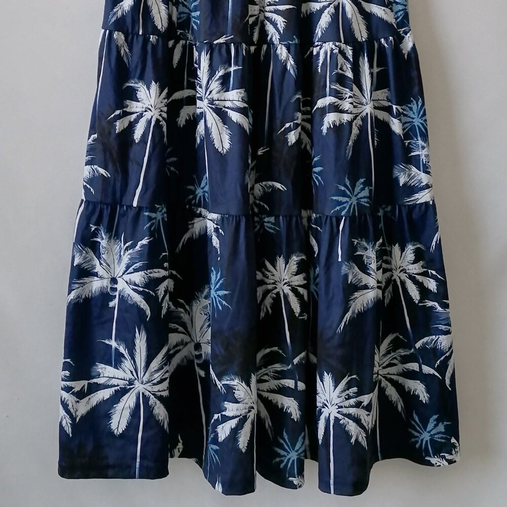 Pat Pat Womens Navy Blue Palm Tree Print Sleeveless Tiered Maxi Dress Size XL - Picture 4 of 8